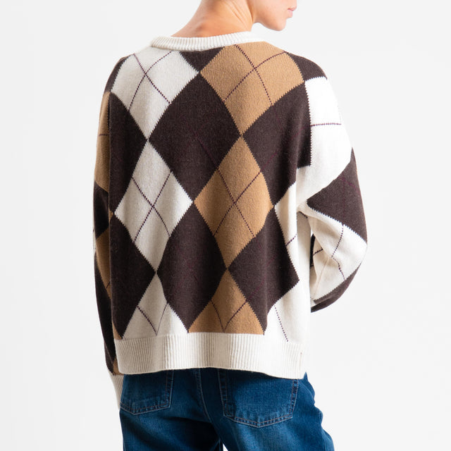 Tensione in-Maglia rombi argyle misto cashmere - panna/camel/moro/bordeaux