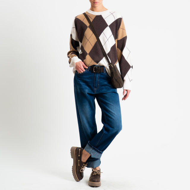 Tensione in-Maglia rombi argyle misto cashmere - panna/camel/moro/bordeaux