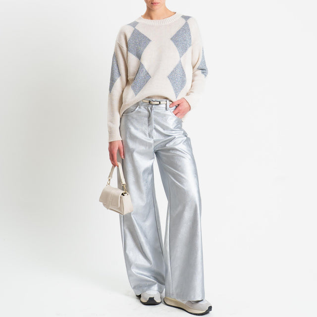 Tensione in-Maglia misto alpaca rombi lurex - ecru'/argento