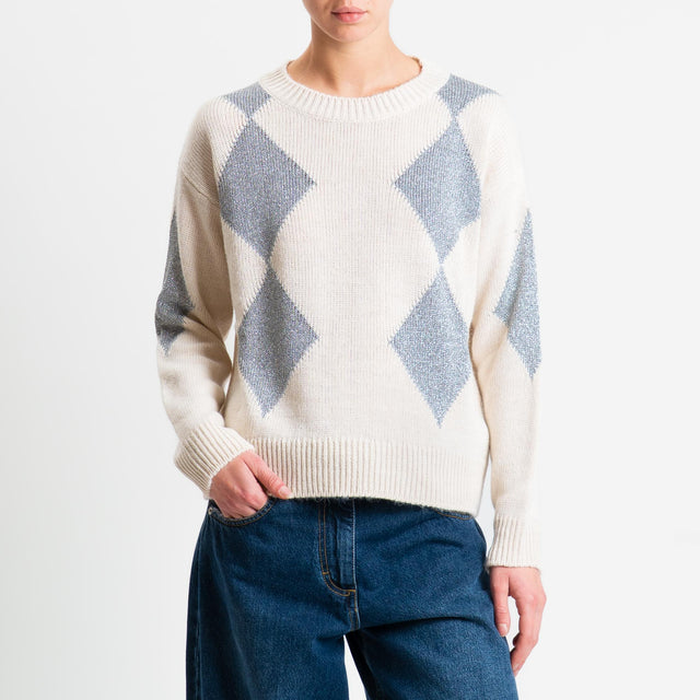 Tensione in-Maglia misto alpaca rombi lurex - ecru'/argento