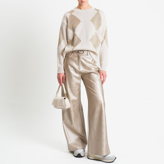 Tensione in-Maglia misto alpaca rombi lurex - ecru'/oro