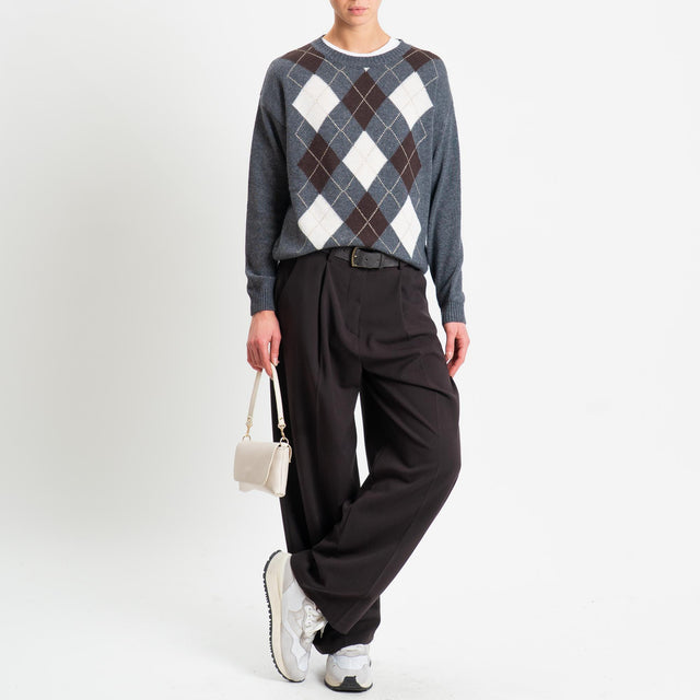 Tensione in-Maglia rombi argyle misto cashmere filo lurex - antracite/burro/moro/oro