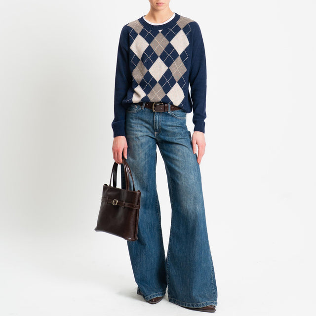 Tensione in-Maglia rombi argyle misto cashmere - blu/castoro/noce/oro