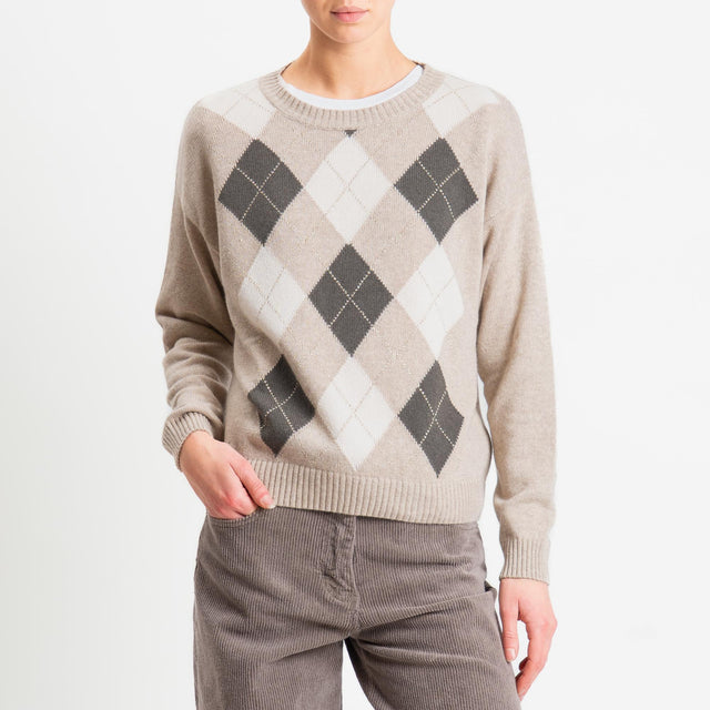 Tensione in-Maglia rombi argyle misto cashmere - casha/militare/burro/oro