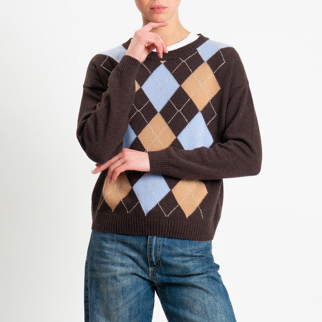 Tensione in-Maglia rombi argyle misto cashmere - moro/camel/azzurro/oro