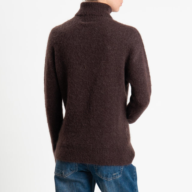 Tensione in-Maglia mohair collo alto - moro
