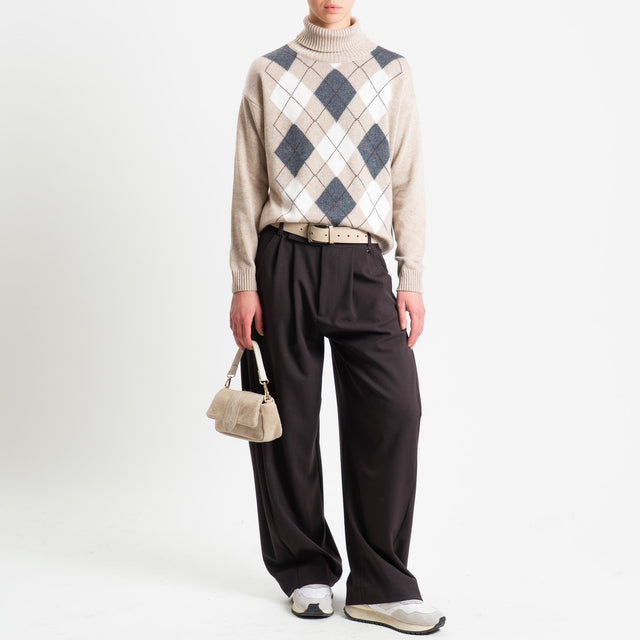 Tensione in-Maglia collo alto rombi argyle misto cashmere - beige/latte/antracite
