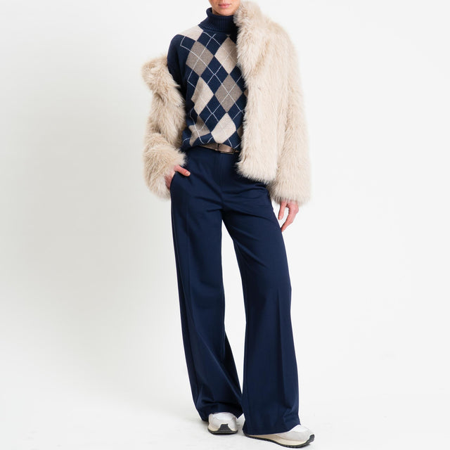 Tensione in-Maglia collo alto rombi misto cashmere - blu/casha/castoro