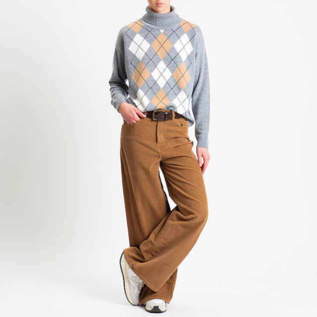 Tensione in-Maglia collo alto rombi argyle misto cashmere - grigio/latte/cuoio
