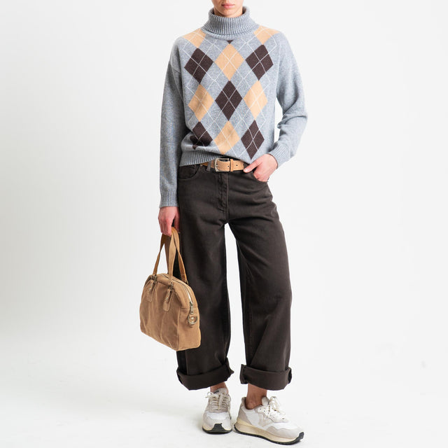 Tensione in-Maglia collo alto rombi argyle misto cashmere - grigio/moro/camel
