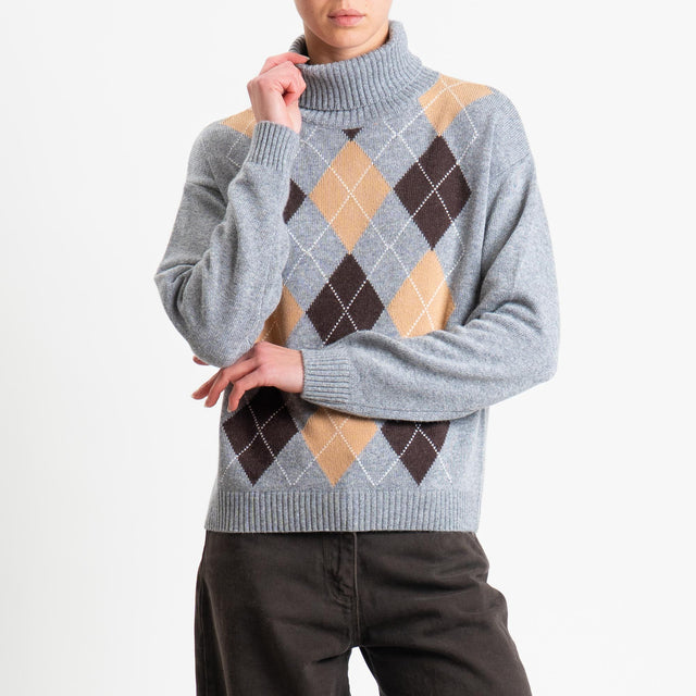 Tensione in-Maglia collo alto rombi argyle misto cashmere - grigio/moro/camel