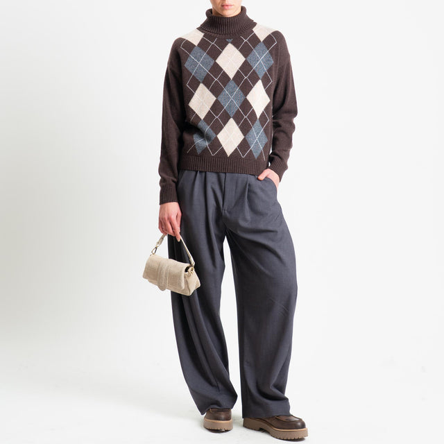 Tensione in-Maglia collo alto rombi argyle misto cashmere - marrone/beige/antracite