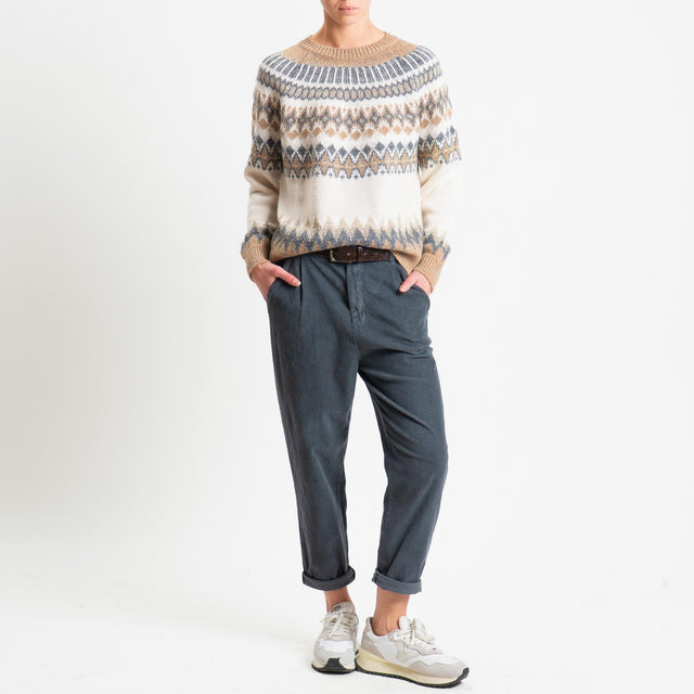 Tensione in-Maglia mohair jacqard fairisle con lurex - camel/burro/grigio