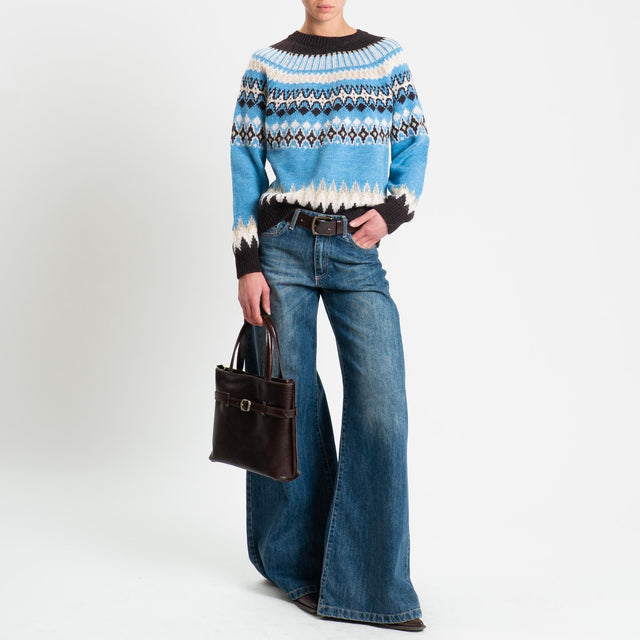 Tensione in-Maglia mohair jacqard fairisle con lurex - azzurro/ecru
