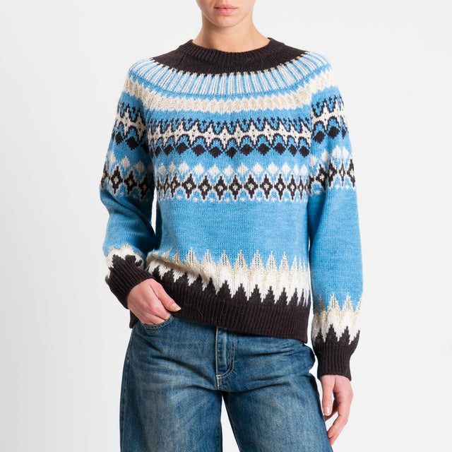 Tensione in-Maglia mohair jacqard fairisle con lurex - azzurro/ecru