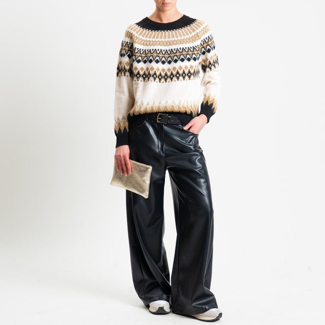 Tensione in-Maglia mohair jacqard fairisle con lurex - burro/ecru'/nero
