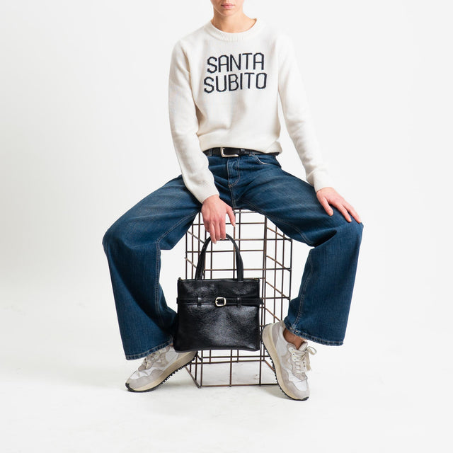 Tensione in-Maglia "SANTA SUBITO" misto cashmere - panna/nero