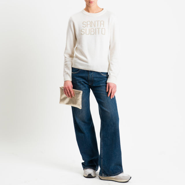 Tensione in-Maglia "SANTA SUBITO" misto cashmere - panna/oro