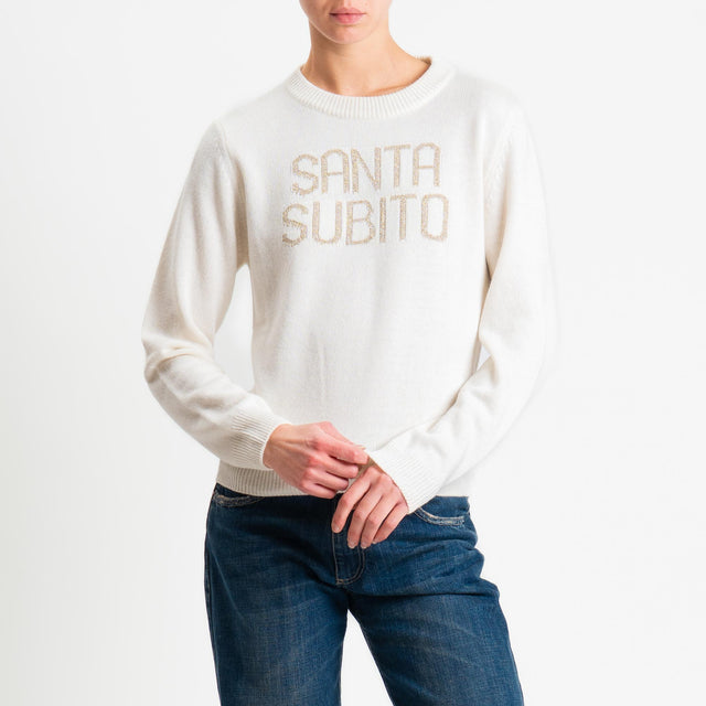 Tensione in-Maglia "SANTA SUBITO" misto cashmere - panna/oro
