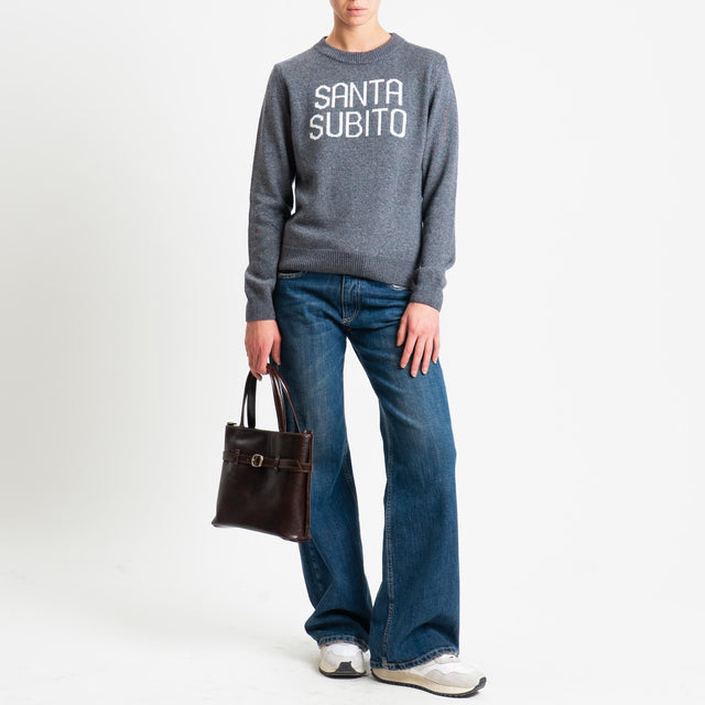Tensione in-Maglia "SANTA SUBITO" misto cashmere - antracite/panna