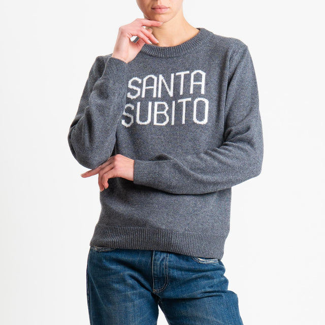 Tensione in-Maglia "SANTA SUBITO" misto cashmere - antracite/panna