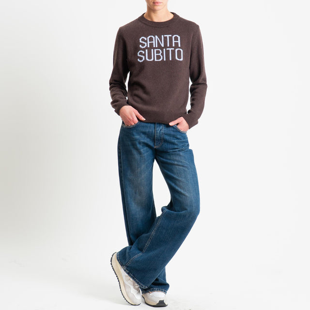 Tensione in-Maglia "SANTA SUBITO" misto cashmere - moro/cielo
