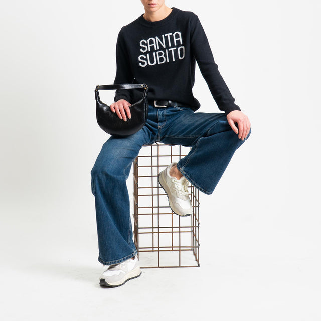 Tensione in-Maglia "SANTA SUBITO" misto cashmere - nero/panna