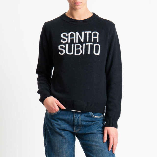 Tensione in-Maglia "SANTA SUBITO" misto cashmere - nero/panna