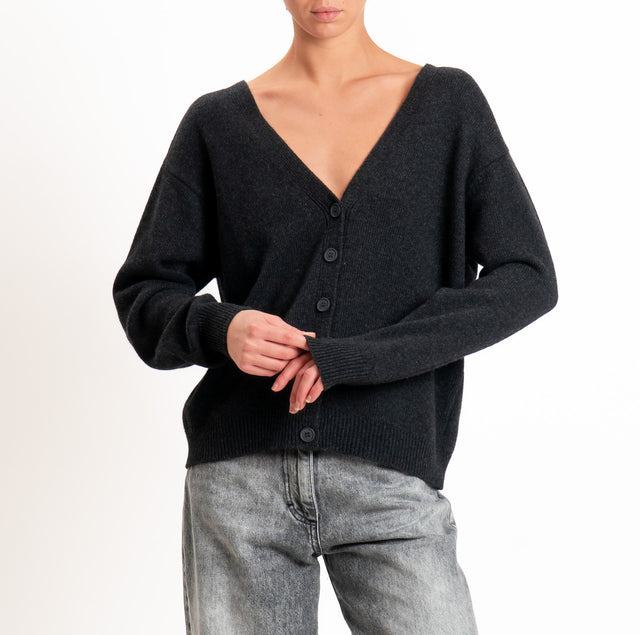 Tensione in-Cardigan doppio scollo v LANA/CASHMERE - antracite