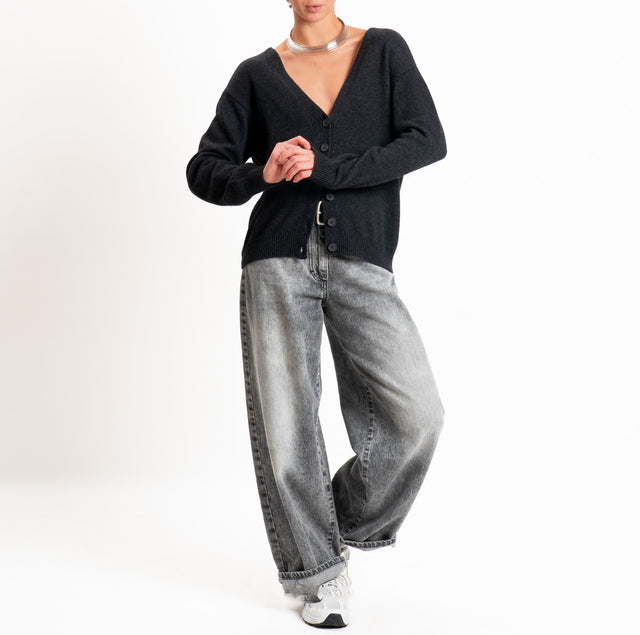Tensione in-Cardigan doppio scollo v LANA/CASHMERE - antracite