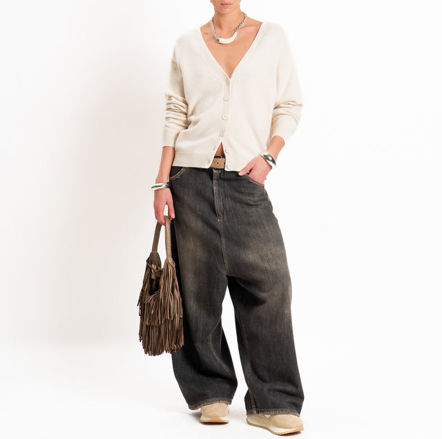 Tensione in-Cardigan doppio scollo v LANA/CASHMERE - ecru'