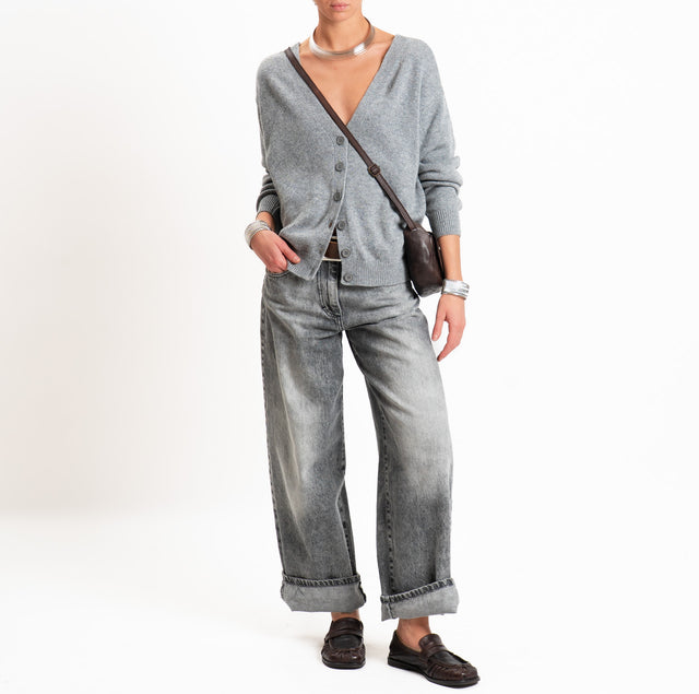 Tensione in-Cardigan doppio scollo v LANA/CASHMERE - grigio