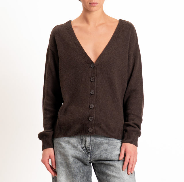 Tensione in-Cardigan doppio scollo v LANA/CASHMERE - moro