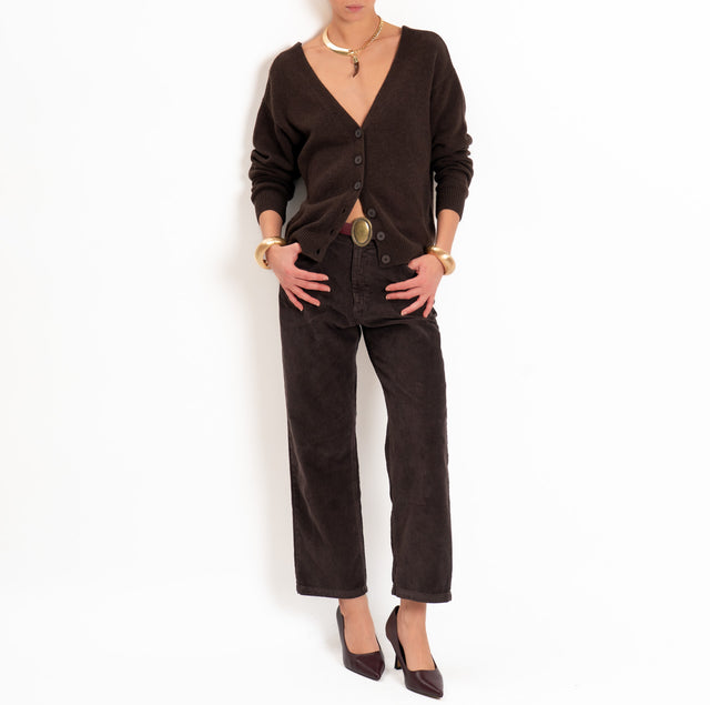 Tensione in-Cardigan doppio scollo v LANA/CASHMERE - moro