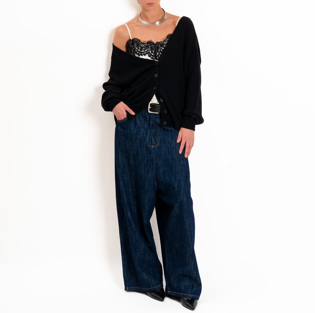 Tensione in-Cardigan doppio scollo v LANA/CASHMERE - nero