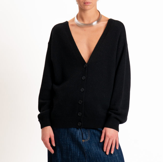 Tensione in-Cardigan doppio scollo v LANA/CASHMERE - nero