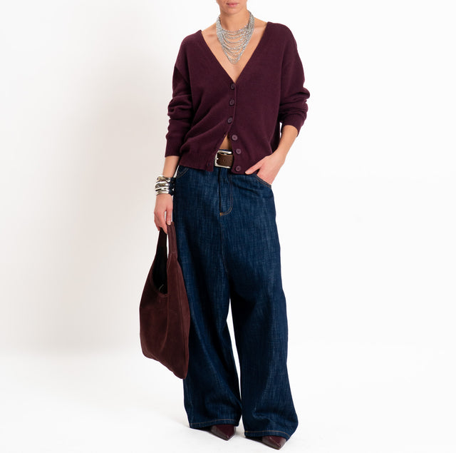 Tensione in-Cardigan doppio scollo v LANA/CASHMERE - Bordeaux