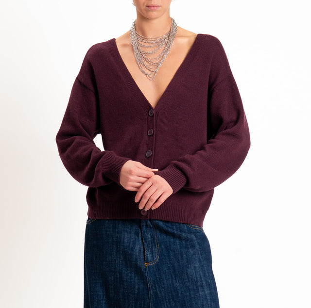 Tensione in-Cardigan doppio scollo v LANA/CASHMERE - Bordeaux