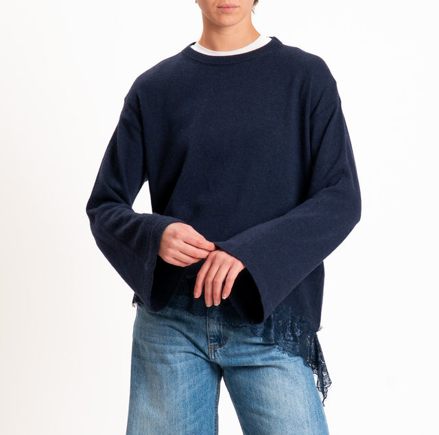 Tensione in-Maglia asimmetrica misto lana/cashmere - blu