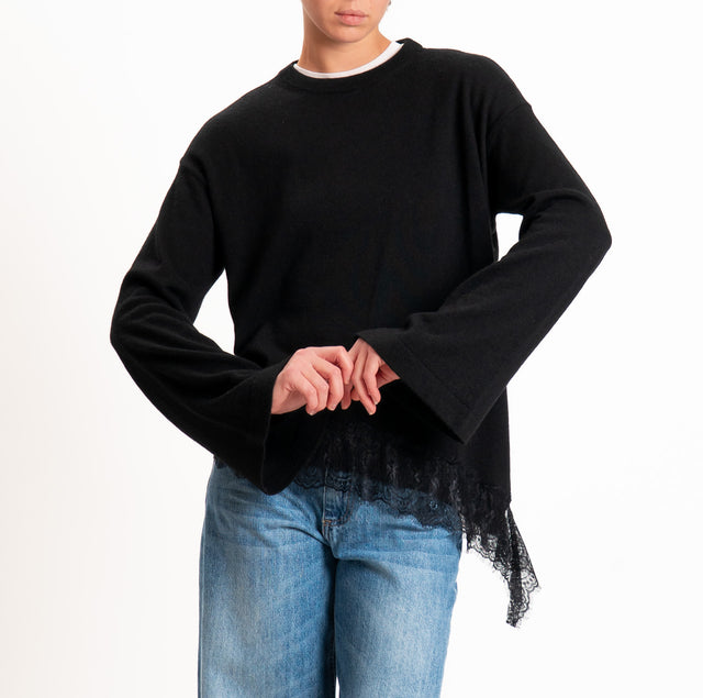 Tensione in-Maglia asimmetrica misto lana/cashmere - nero