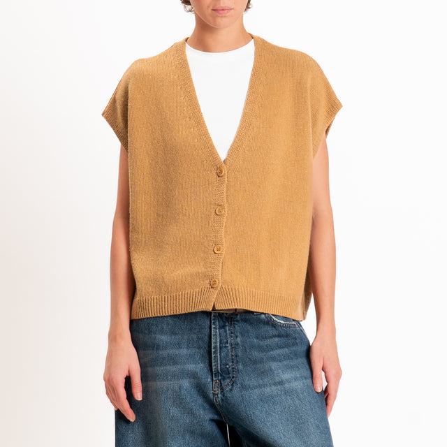 Tensione in-Gilet a scatola misto cashmere - cammello
