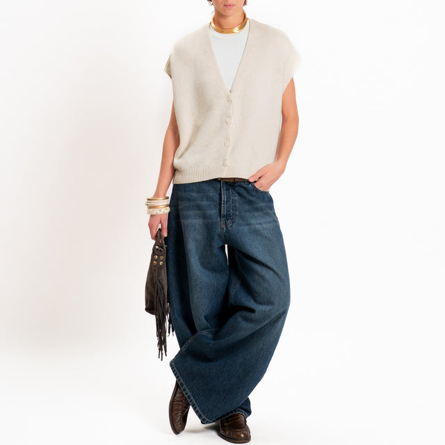 Tensione in-Gilet a scatola misto cashmere - ecru'