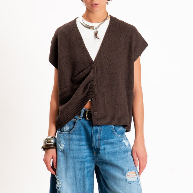 Tensione in-Gilet a scatola misto cashmere - moro