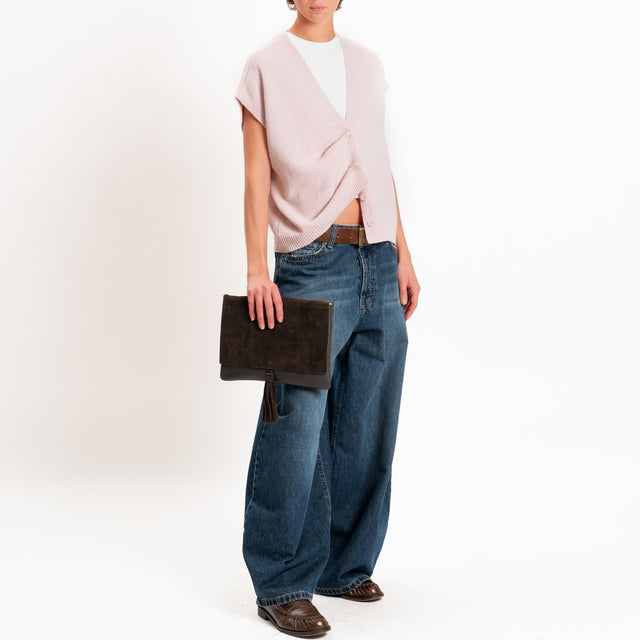 Tensione in-Gilet a scatola misto cashmere - rosa