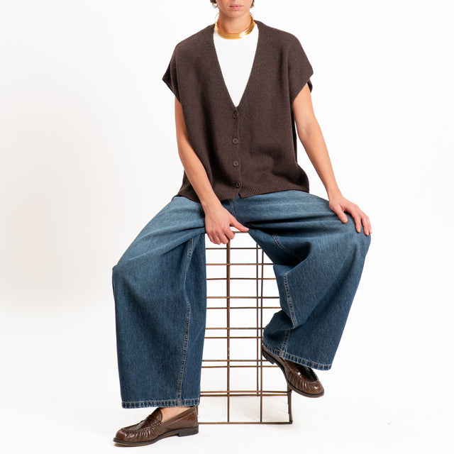 Tensione in-Gilet a scatola misto cashmere - moro