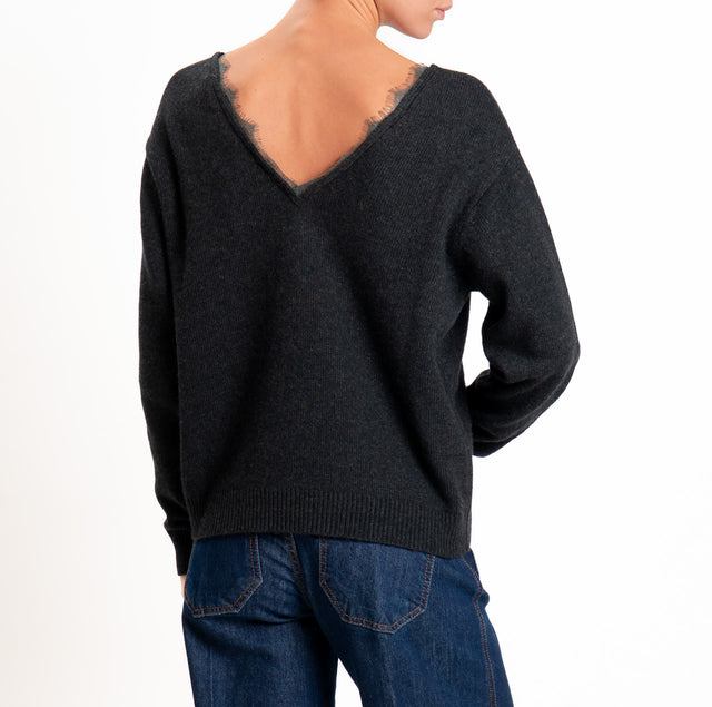 Tensione in-Maglia misto cashmere doppio scollo v - antracite