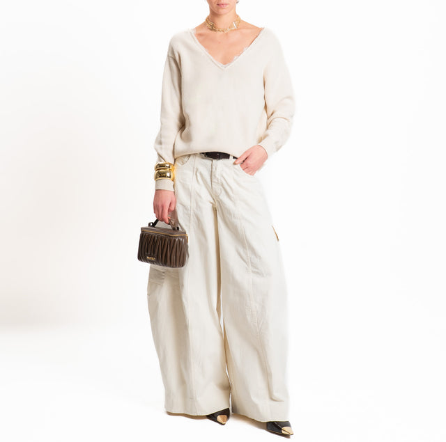 Tensione in-Maglia misto cashmere doppio scollo v - ecru'