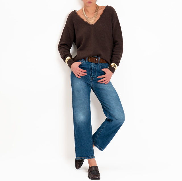 Tensione in-Maglia misto cashmere doppio scollo v - moro