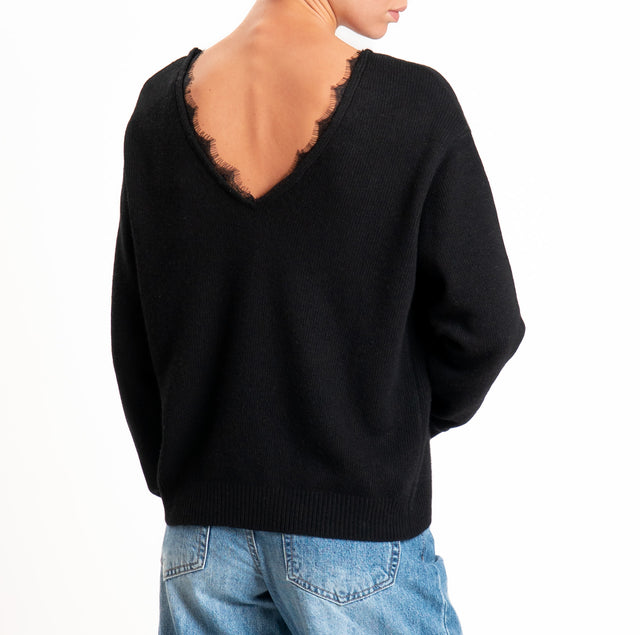 Tensione in-Maglia misto cashmere doppio scollo v - nero