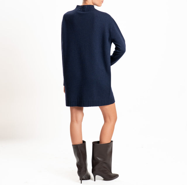 Tensione in-Abito misto lana/cashmere collo montat - blu